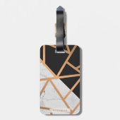 Schwarzes u. weißes goldenes Marmormosaik Gepäckanhänger (Rückseite vertikal)