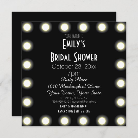 Schwarzes u. weißes Hollywood-Thema-Brautparty Einladung (Vorne/Hinten)