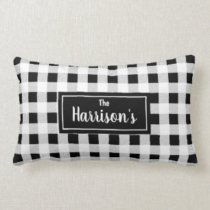 Schwarzes u. weißes kariertes Monogramm Lendenkissen