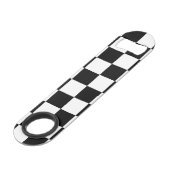 Schwarzes u. weißes kariertes Muster Speed Flaschenöffner (Vorderseite Schrägansicht)