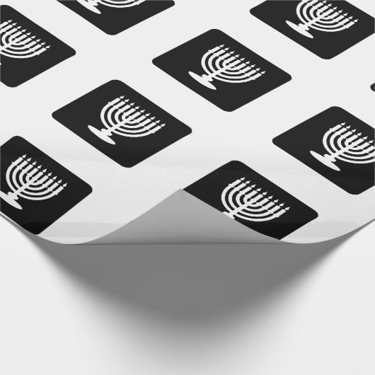 Schwarzes u. weißes Menorah Chanukka Packpapier (Ecke)