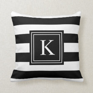 Schwarzes u. weißes Monogramm Striped   Kissen