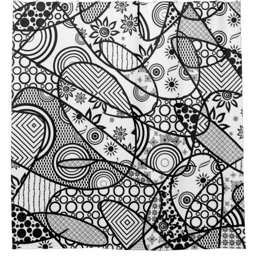 Schwarzes u. weißes Muster-Patchwork 01 Duschvorhang (Vorderseite)