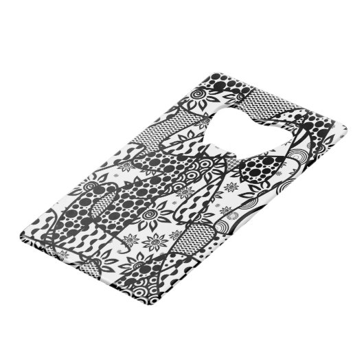 Schwarzes u. weißes Muster-Patchwork 03 Geldbeutel Flaschenöffner (Vorderseite Schrägansicht)