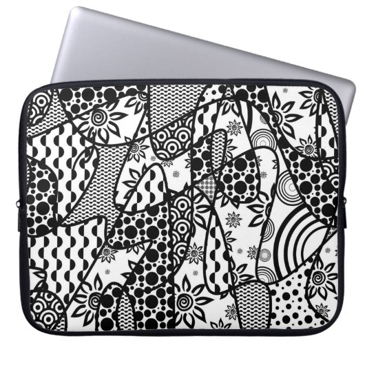 Schwarzes u. weißes Muster-Patchwork 03 Laptopschutzhülle (Vorderseite)