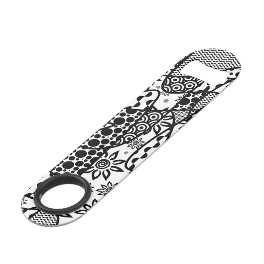 Schwarzes u. weißes Muster-Patchwork 03 Speed Flaschenöffner (Vorderseite Schrägansicht)