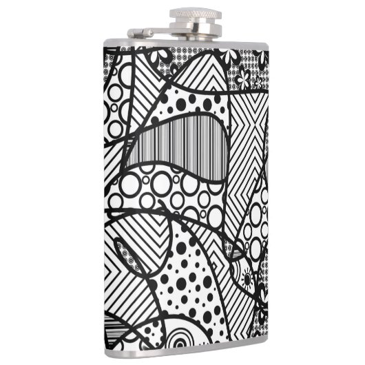 Schwarzes u. weißes Muster-Patchwork 04 Flachmann (Rechts)