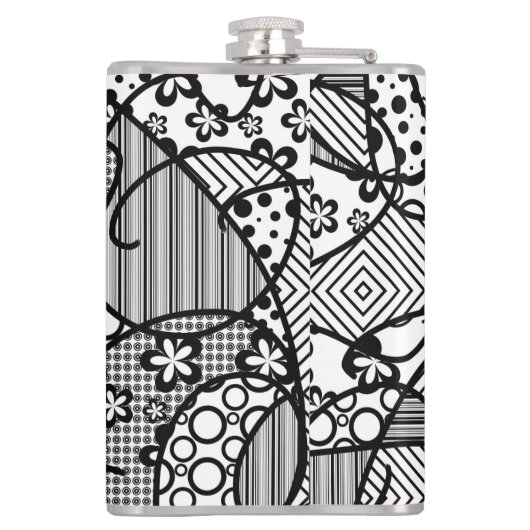 Schwarzes u. weißes Muster-Patchwork 04 Flachmann (Rückseite)