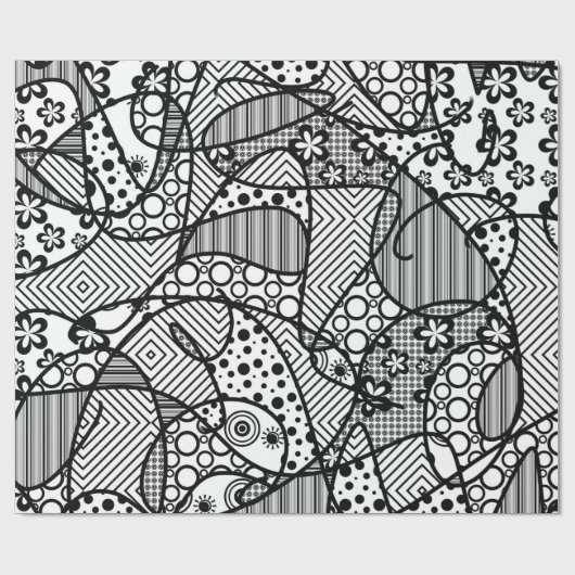 Schwarzes u. weißes Muster-Patchwork 04 Geschenkpapier (Flach)
