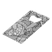 Schwarzes u. weißes Muster-Patchwork 04 Kreditkarten Flaschenöffner (Rückseite Schrägansicht)