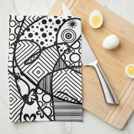 Schwarzes u. weißes Muster-Patchwork 04 Küchentuch (Viertel Falte)