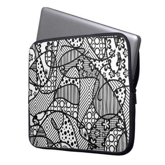Schwarzes u. weißes Muster-Patchwork 04 Laptopschutzhülle (Vorderseite Links)