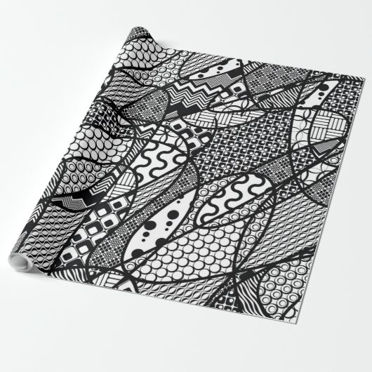 Schwarzes u. weißes Muster-Patchwork 05 Geschenkpapier (Ungerollt)
