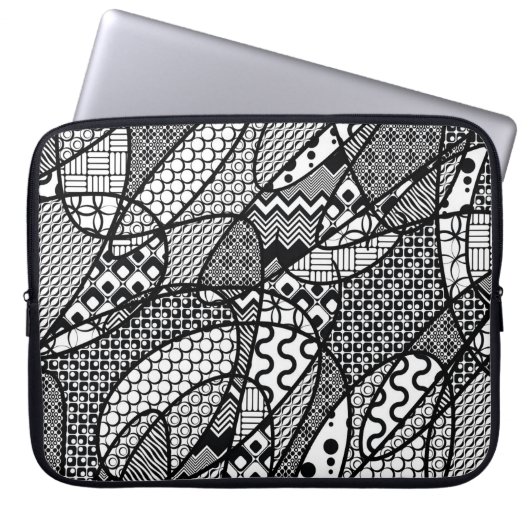 Schwarzes u. weißes Muster-Patchwork 05 Laptopschutzhülle (Vorderseite)