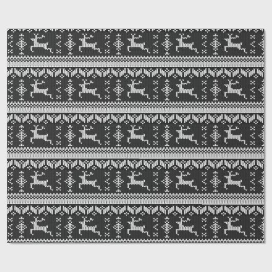 Schwarzes u. weißes nordisches Art-Winter-Ren Geschenkpapier (Flach)