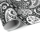 Schwarzes u. weißes Paisley mit Blumen Geschenkpapier (Rolleneckpunkt)