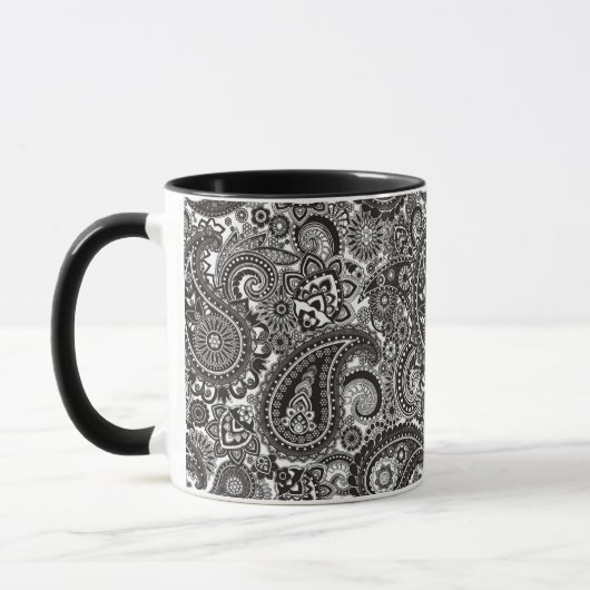 Schwarzes u. weißes Paisley Tasse (Links)