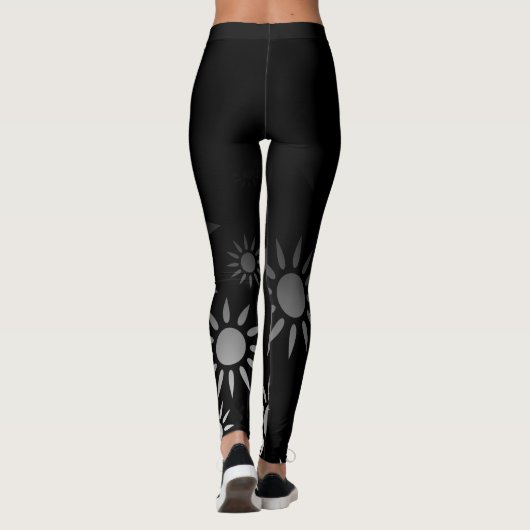 Schwarzes u. weißes Sonnenschein-Blumen-Muster Leggings (Rückseite)