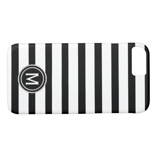 Schwarzes u. weißes Streifen-Monogramm Case-Mate iPhone Hülle (Rückseite (Horizontal))
