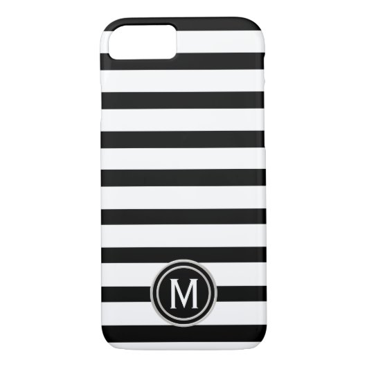 Schwarzes u. weißes Streifen-Monogramm Case-Mate iPhone Hülle (Rückseite)