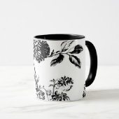 Schwarzes u. weißes Vintages botanisches Tasse (VorderseiteRechts)