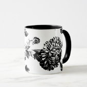 Schwarzes u. weißes Vintages botanisches Tasse (VorderseiteRechts)