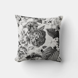 Schwarzes u. weißes Vintages botanisches u. Wanze Kissen