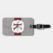 Schwarzes u. weißes Wirbel Marsala Monogramm Gepäckanhänger (Vorderseite horizontal)