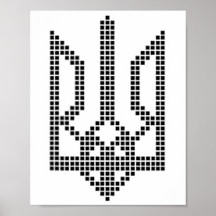 Schwarzes ukrainisches Tryzub-Symbol auf dem Herze Poster