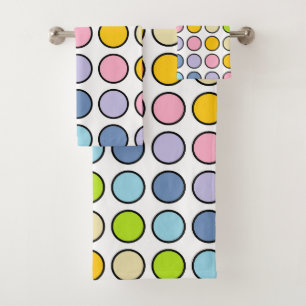 Schwarzes umrissene Pastellregenbogen-Tupfen Badhandtuch Set