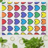 Schwarzes umrissene Regenbogen-Herzen Geschirrtuch (Gefaltet)