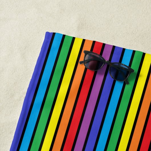 Schwarzes umrissene Regenbogen-Streifen Strandtuch (Beispiel)