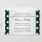 Schwarzes und aquamarines Polkapunkte Brautparty Einladung (Rückseite)