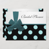 Schwarzes und aquamarines Polkapunkte Brautparty Einladung (Vorne/Hinten)