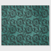 Schwarzes und Aquamarines Vintages Ziermuster Geschenkpapier (Flach)