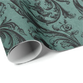 Schwarzes und Aquamarines Vintages Ziermuster Geschenkpapier (Rolleneckpunkt)