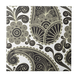 Schwarzes und beige Paisley Fliese