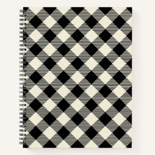 Schwarzes und beiges diagonales Gingham-Karo-Muste Notizblock