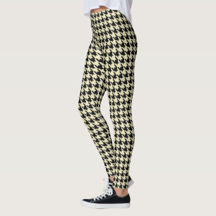 Schwarzes und Cream Pied De Poule Houndstooth Leggings