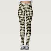 Schwarzes und Cream Pied De Poule Houndstooth Leggings (Vorderseite)