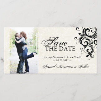 Schwarzes und Cremes Foto Save the Date Einladung