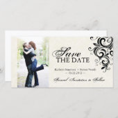 Schwarzes und Cremes Foto Save the Date Einladung (Vorne/Hinten)