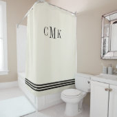 Schwarzes und Ecru hoch entwickelte Streifen und Duschvorhang (Beispiel)