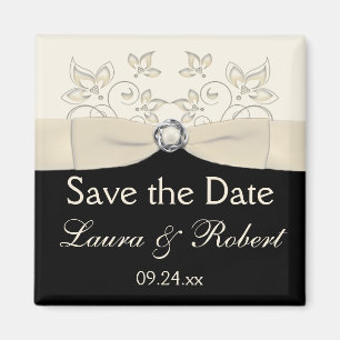 Schwarzes und Elfenbein-BlumenSave the Date Magnet