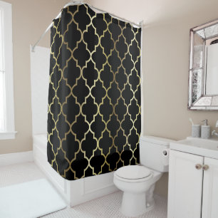 Schwarzes und Farbe GoldQuatrefoil Muster- DIY Duschvorhang