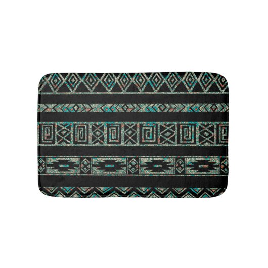 Schwarzes und farbiges Tribal Geometrisches Muster Badematte (Vorderseite)