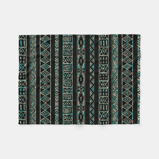 Schwarzes und farbiges Tribal Geometrisches Muster Fleecedecke (Vorderseite (Horizontal))
