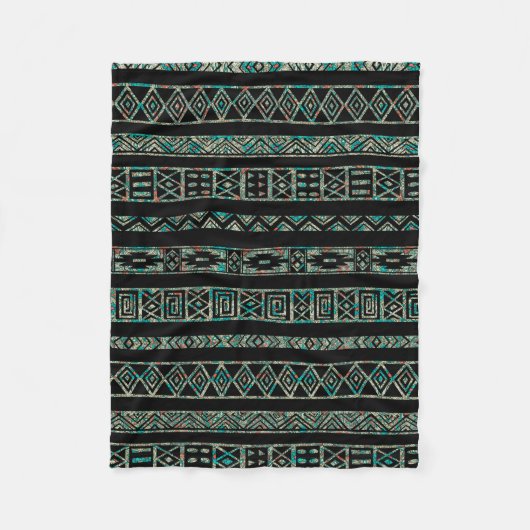 Schwarzes und farbiges Tribal Geometrisches Muster Fleecedecke (Vorderseite)