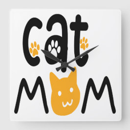 SCHWARZES UND GELBE CAT-MAMA-SPRICHWORT QUADRATISCHE WANDUHR