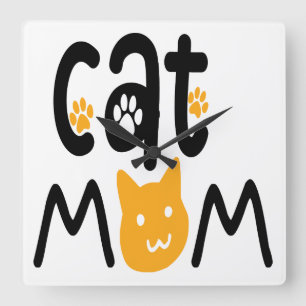 SCHWARZES UND GELBE CAT-MAMA-SPRICHWORT QUADRATISCHE WANDUHR
